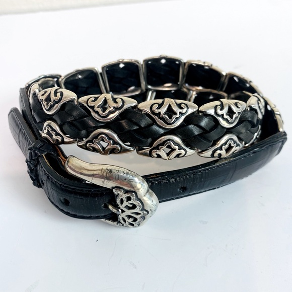 Brighton Black Leather And Silver Detail Southwest Belt Size M - Picture 1 of 10